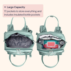 BabbleRoo diaper bag changing pad sage green folded out for quick changes