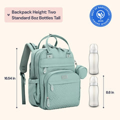 BabbleRoo diaper bag backpack sage green with insulated bottle pockets for feeds