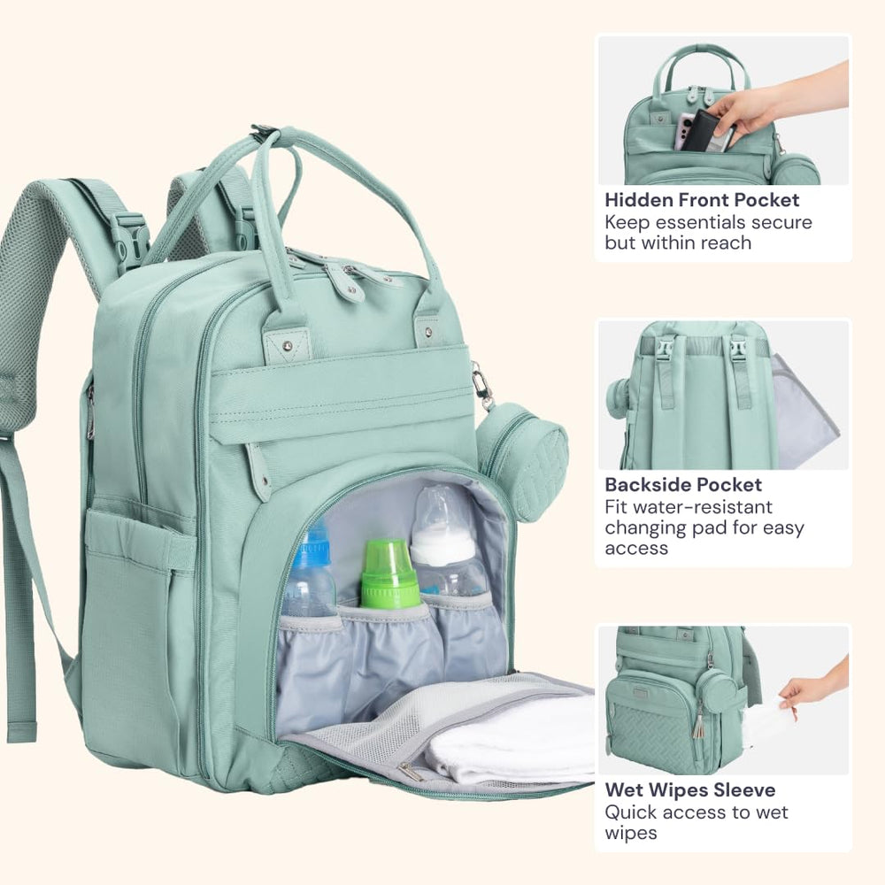BabbleRoo diaper bag pacifier case sage green detachable holder keeps pacifiers handy