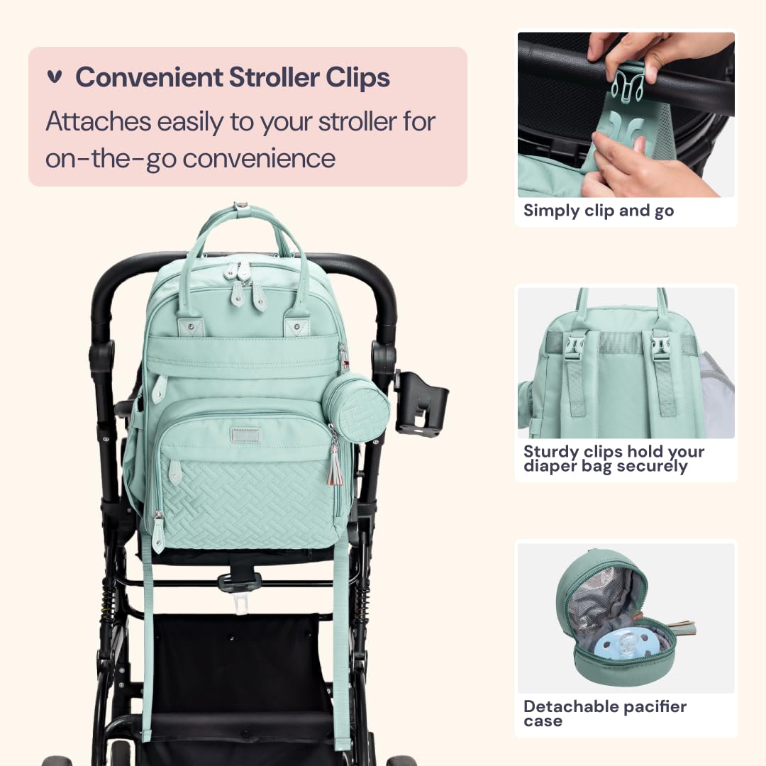 BabbleRoo diaper bag sage green wipe pocket for on-the-go messes