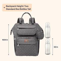 BabbleRoo diaper bag backpack side with stroller clip demonstrates hands-free convenience