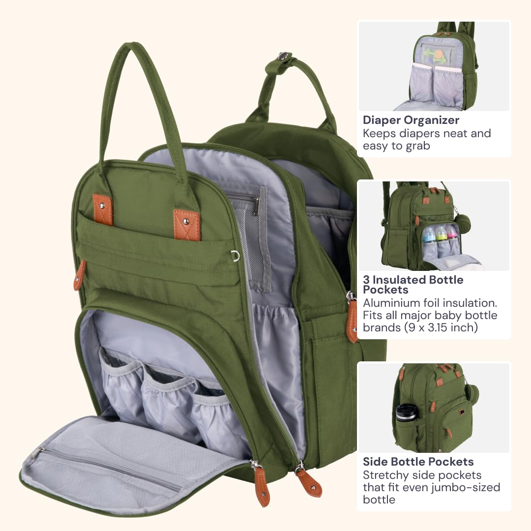 BabbleRoo Diaper Bag Backpack stroller clips attach securely for hands-free travel.