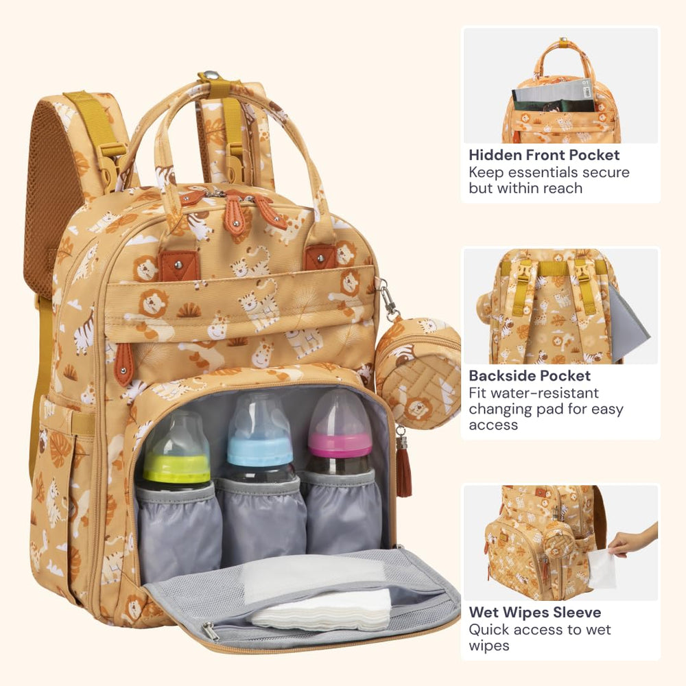 BabbleRoo diaper bag backpack water-resistant fabric protects gear in rain