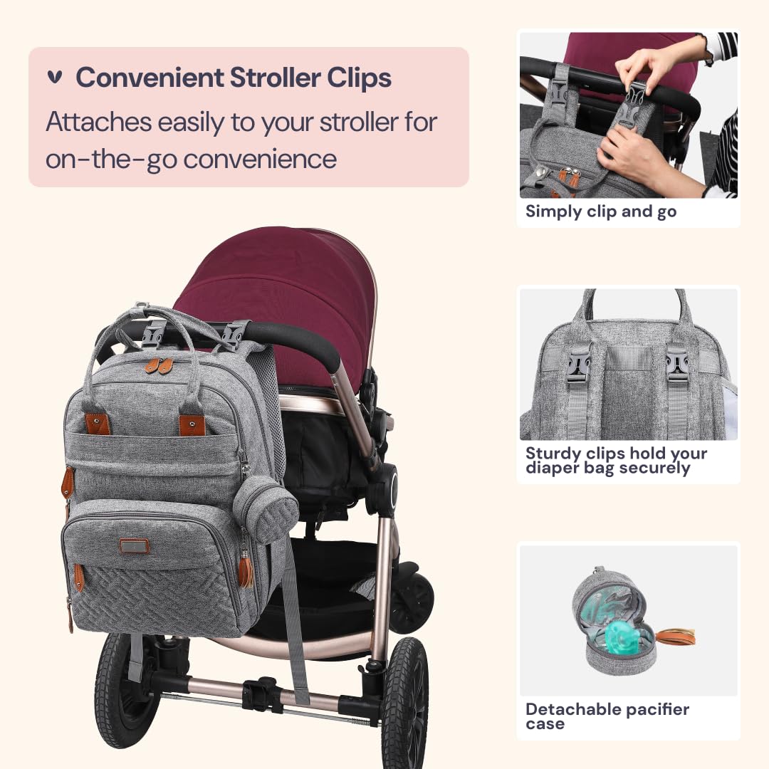 BabbleRoo diaper bag water-resistant fabric resists spills and weather
