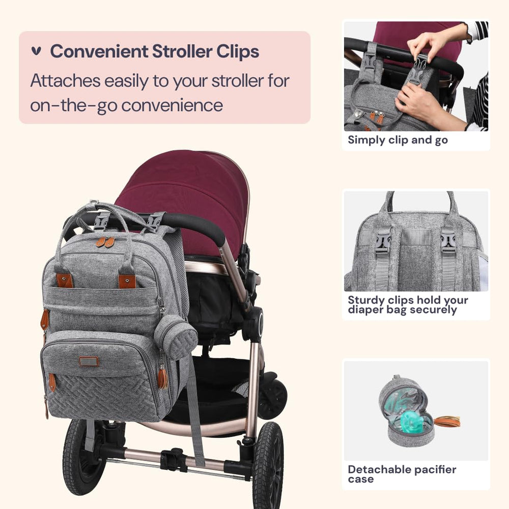 BabbleRoo diaper bag water-resistant fabric resists spills and weather