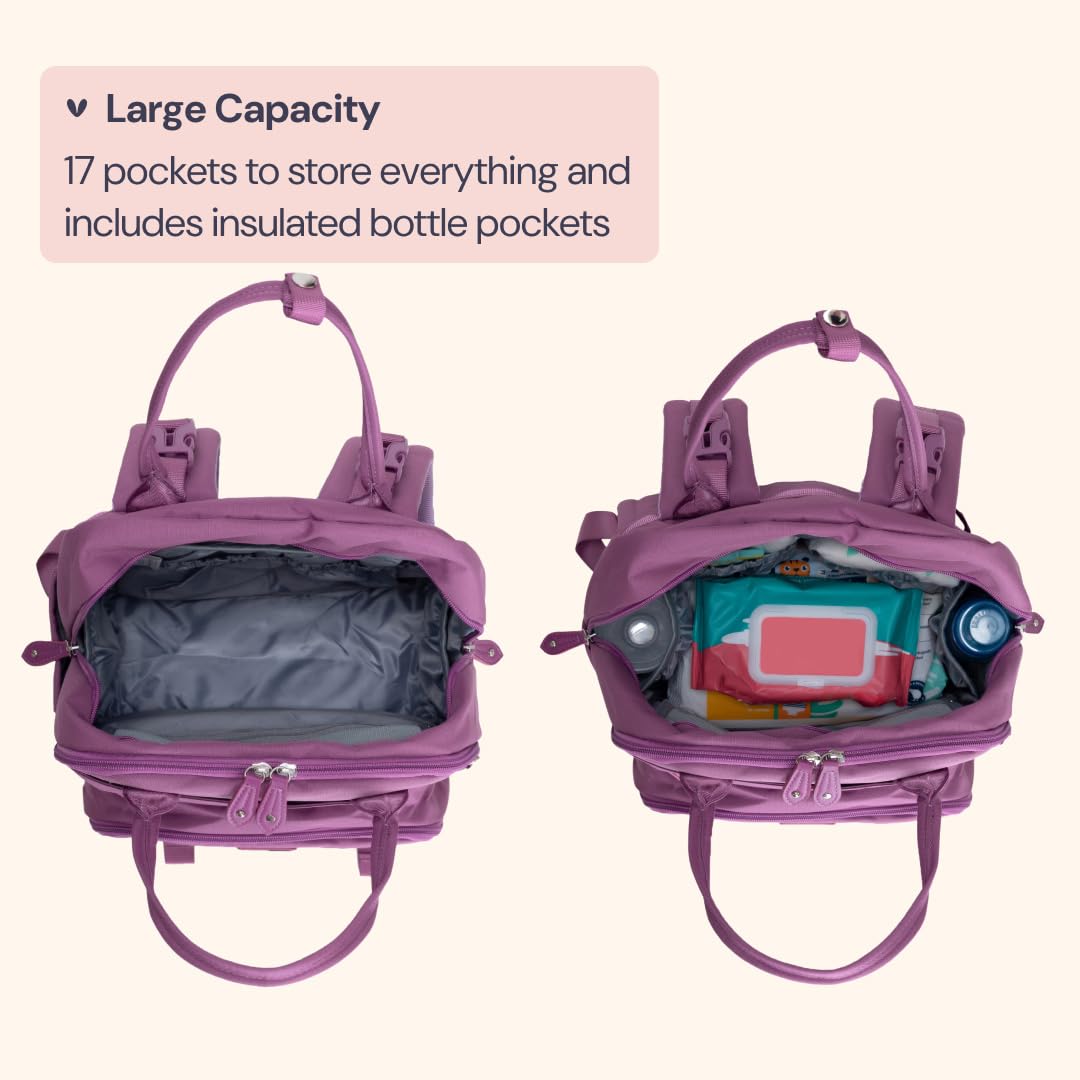 BabbleRoo diaper bag backpack water-resistant fabric protects gear during trips.