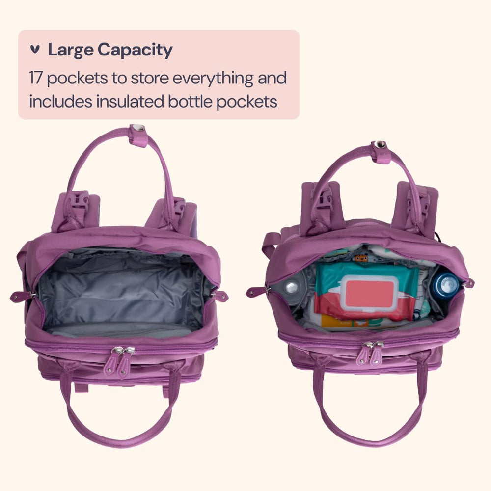 BabbleRoo diaper bag backpack water-resistant fabric protects gear during trips.