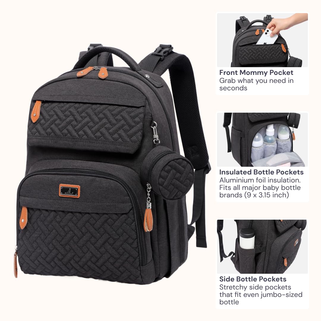 BabbleRoo diaper bag waterproof fabric resists spills and weather.