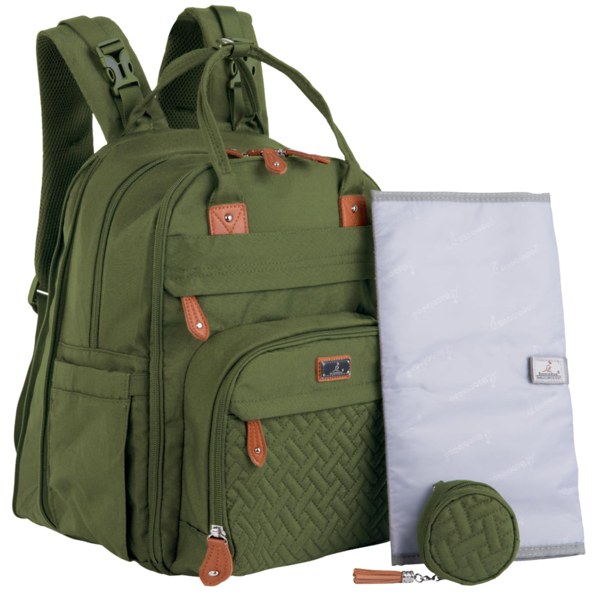 BabbleRoo Extra Large Diaper Bag Backpack with folding changing mat for quick diaper changes.