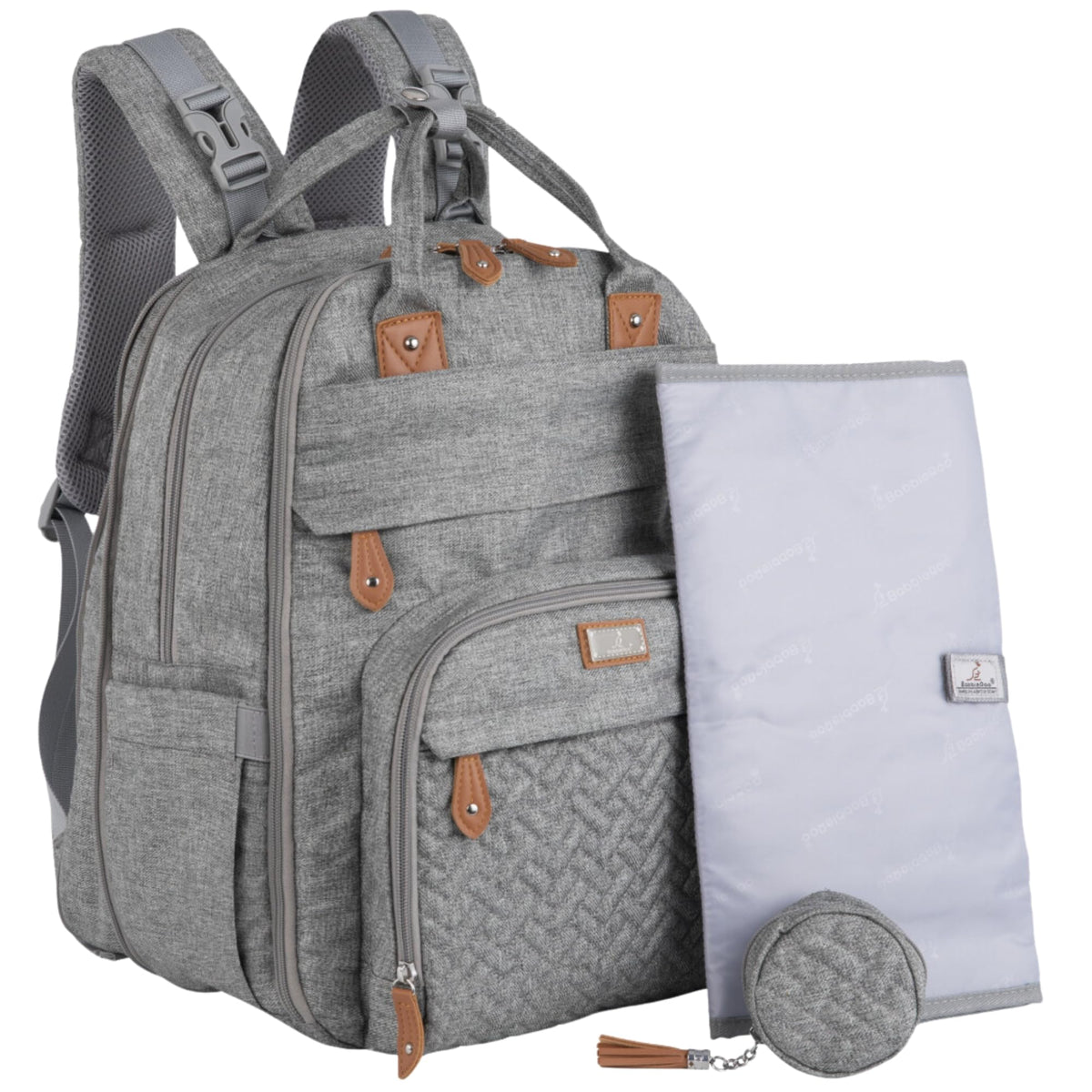 BabbleRoo Extra Large Diaper Bag Backpack front view showing expandable 40L capacity for family travel