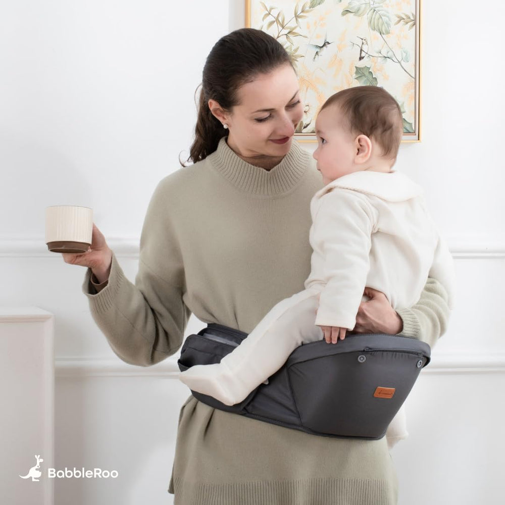 BabbleRoo Grow Carrier adjustable straps illustrate customizable fit for parents.