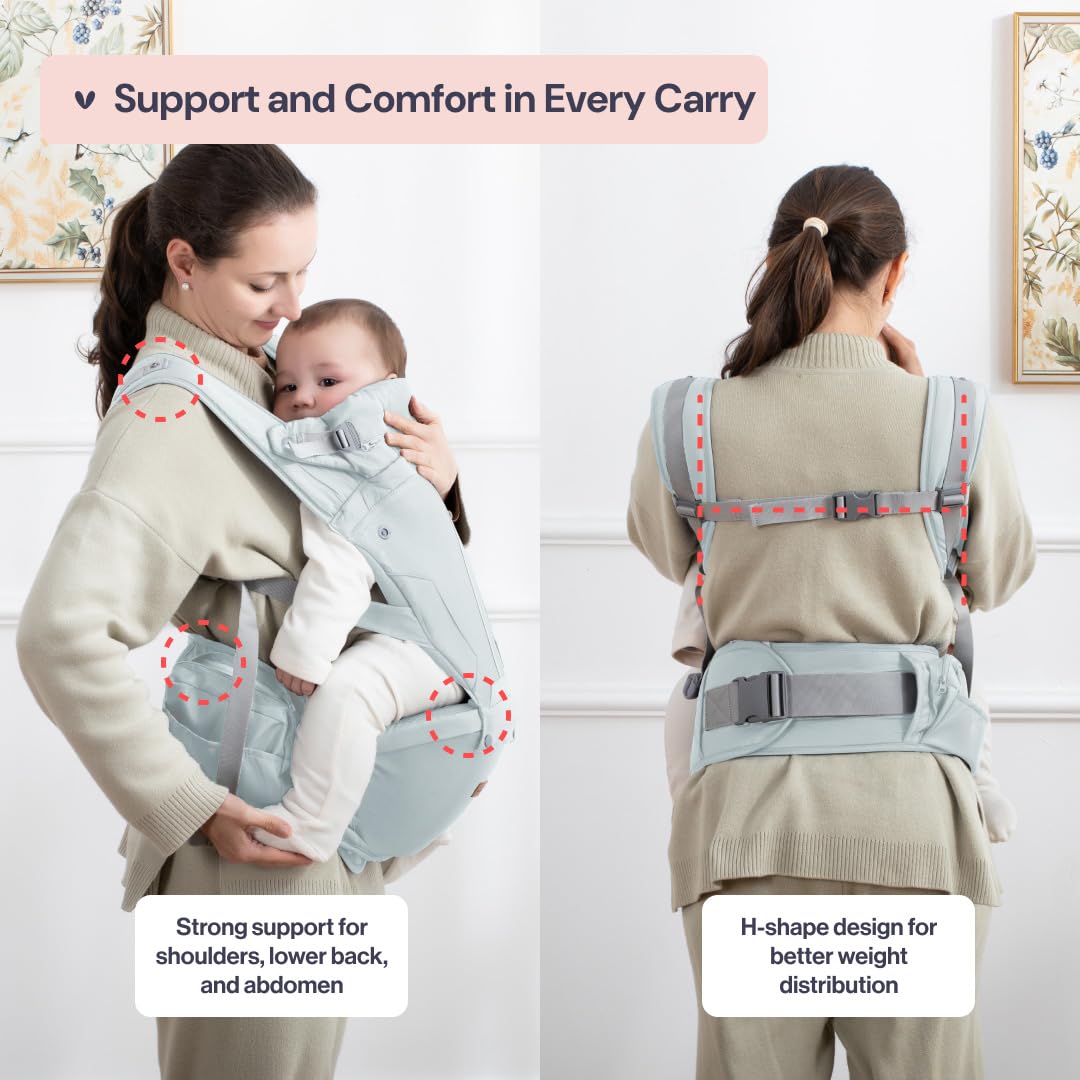 BabbleRoo Grow Carrier with head support for comfortable, restful wear.