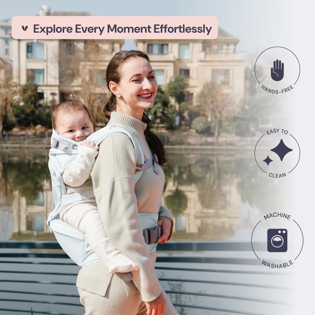 BabbleRoo Grow Carrier waist cushion eases shoulder strain for caregivers.