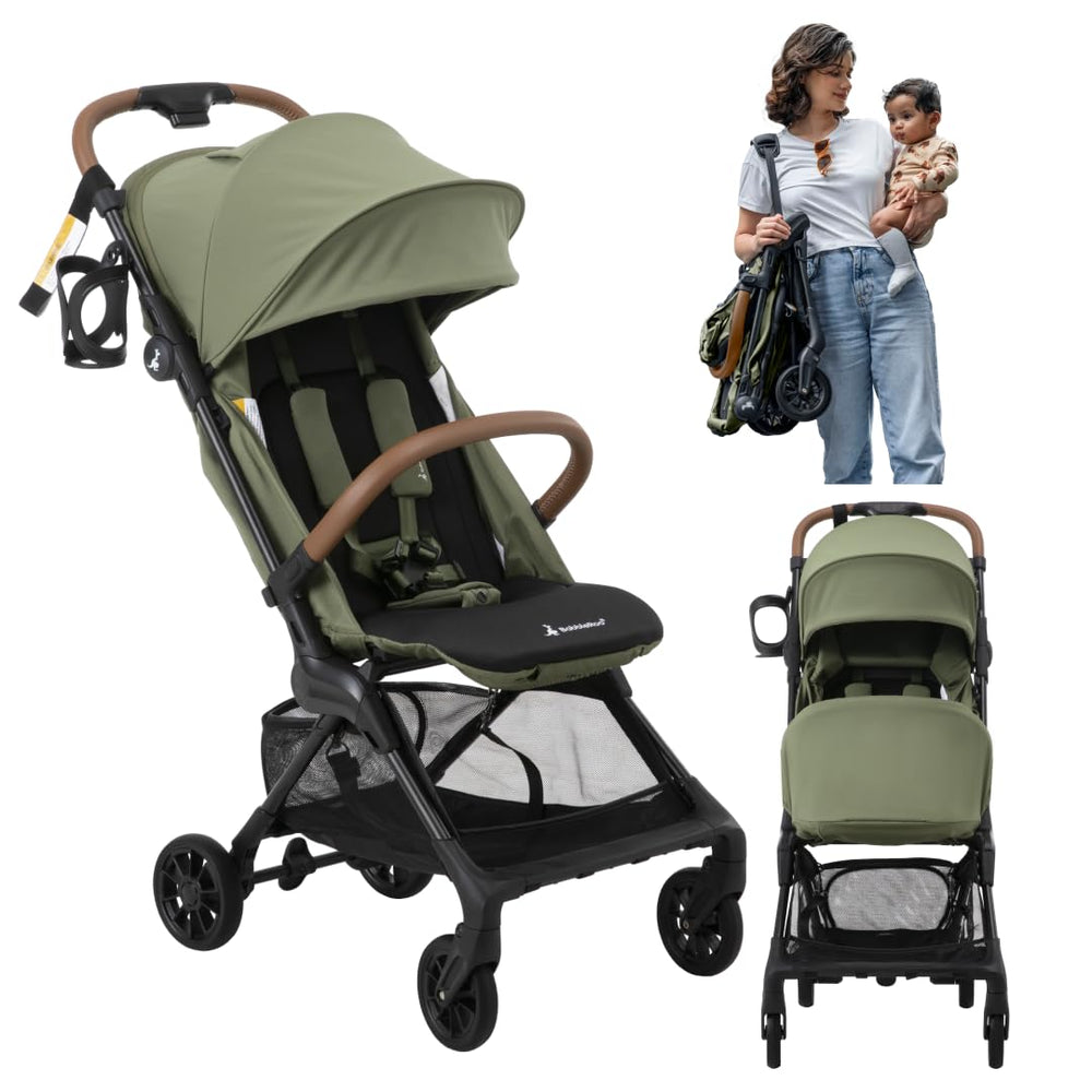 BabbleRoo Hoplite near-flat recline demonstrates newborn comfort for naps on the go
