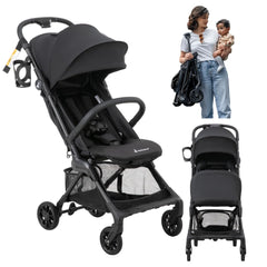 BabbleRoo Hoplite overview shows ultralight travel stroller ideal for air travel and errands.