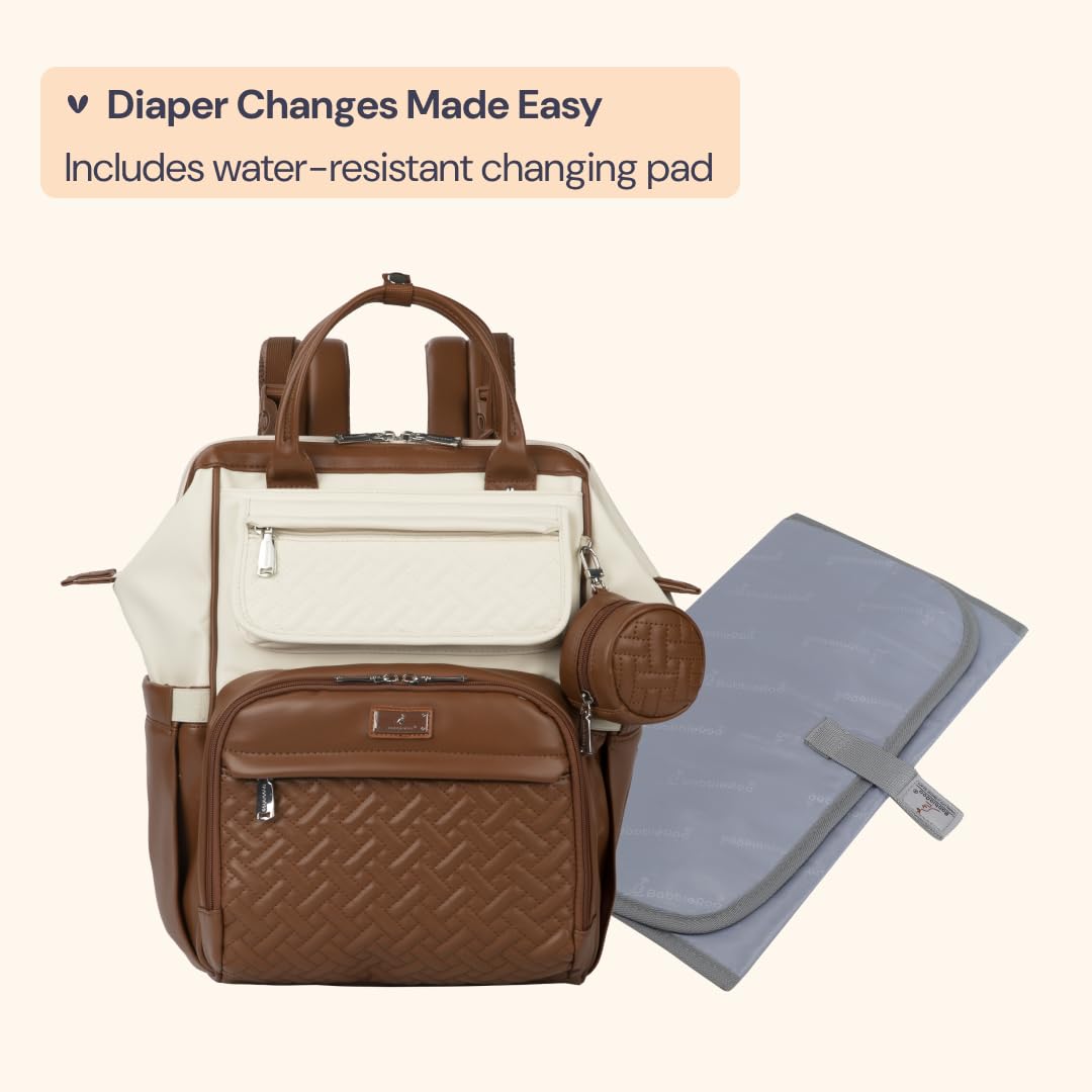 BabbleRoo leather diaper bag backpack adjustable straps for comfortable wear