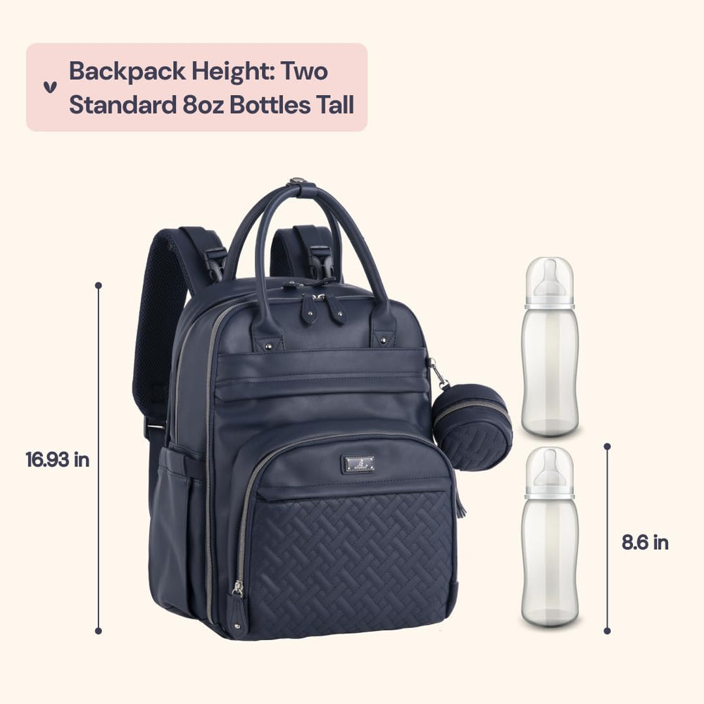 BabbleRoo Leather Diaper Bag Backpack changing pad pocket for quick changes.