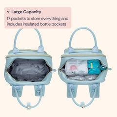 BabbleRoo leather diaper bag backpack changing pad included and ready