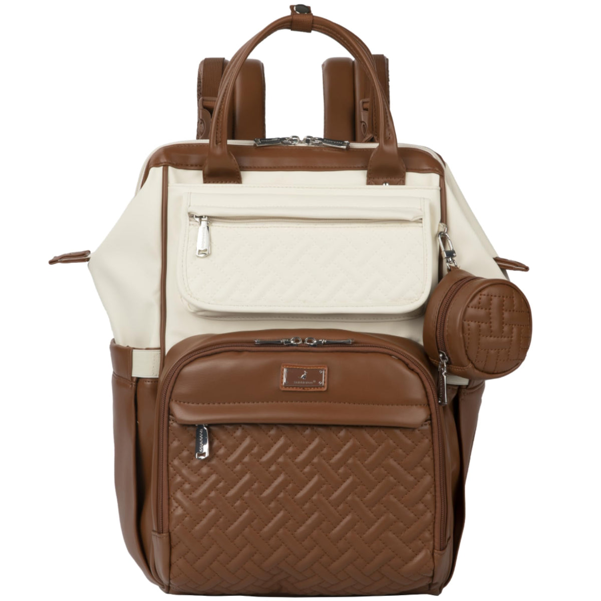 BabbleRoo leather diaper bag backpack front view in Coffee Cream for versatile everyday parenting