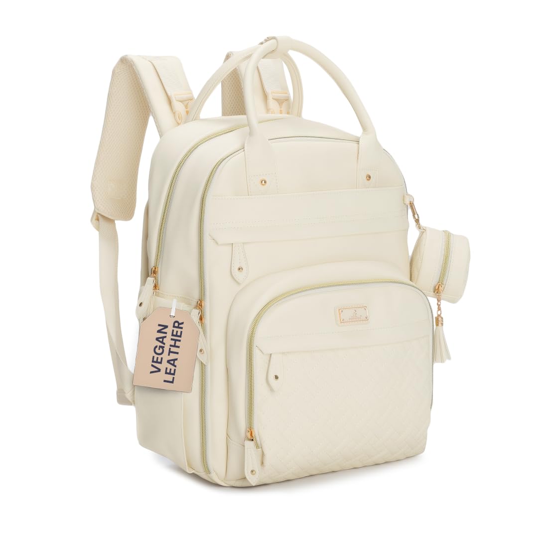 BabbleRoo Leather Diaper Bag Backpack front view, durable water-resistant design for on-the-go parents.