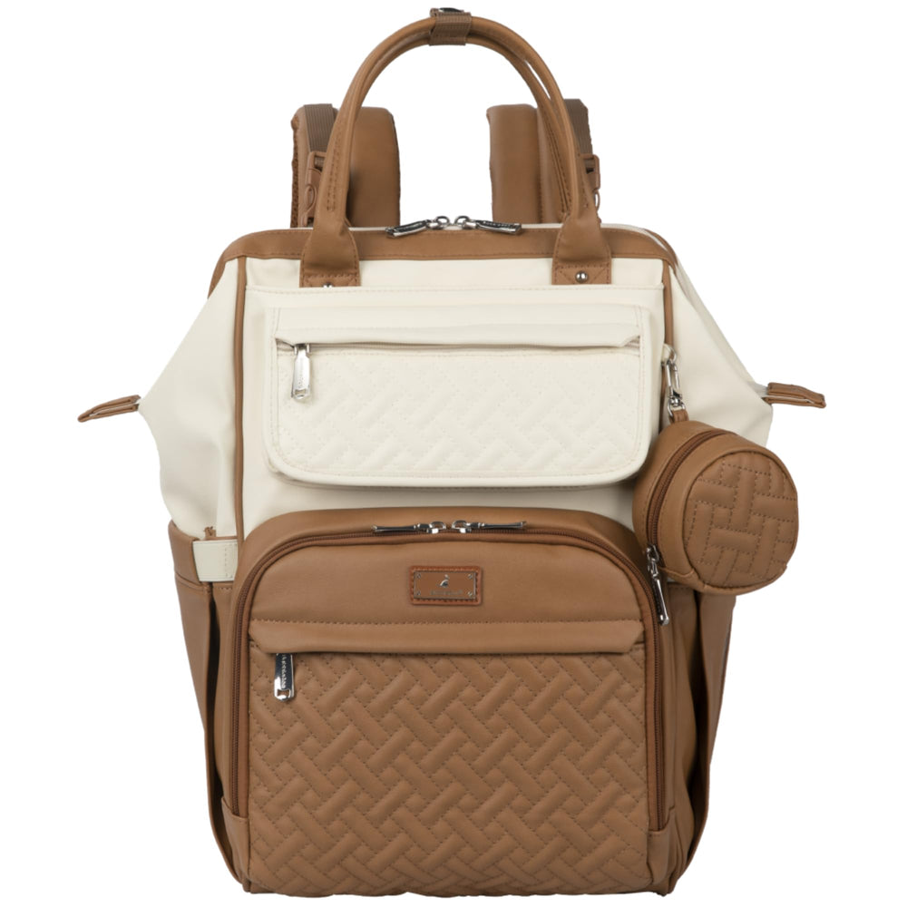 BabbleRoo leather diaper bag backpack front view shows stylish durability and roomy storage.