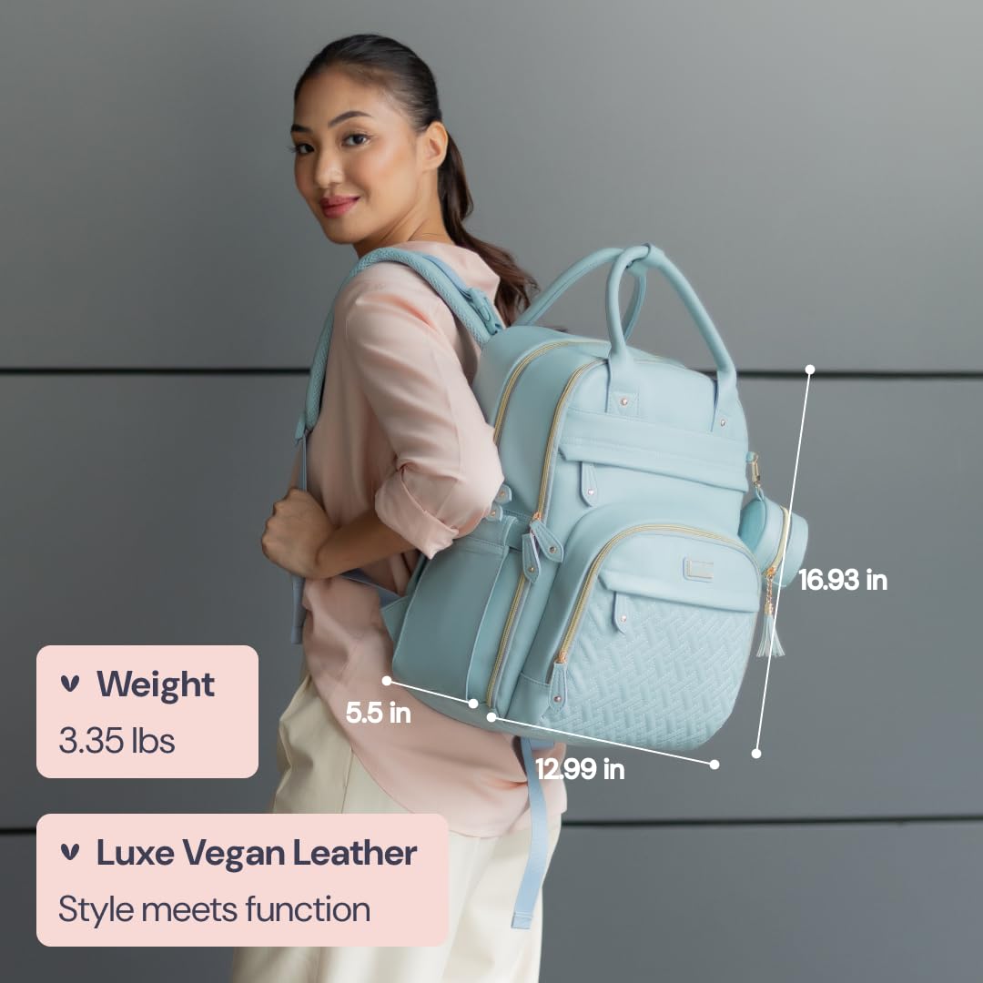 BabbleRoo leather diaper bag backpack interior organized with 19 pockets
