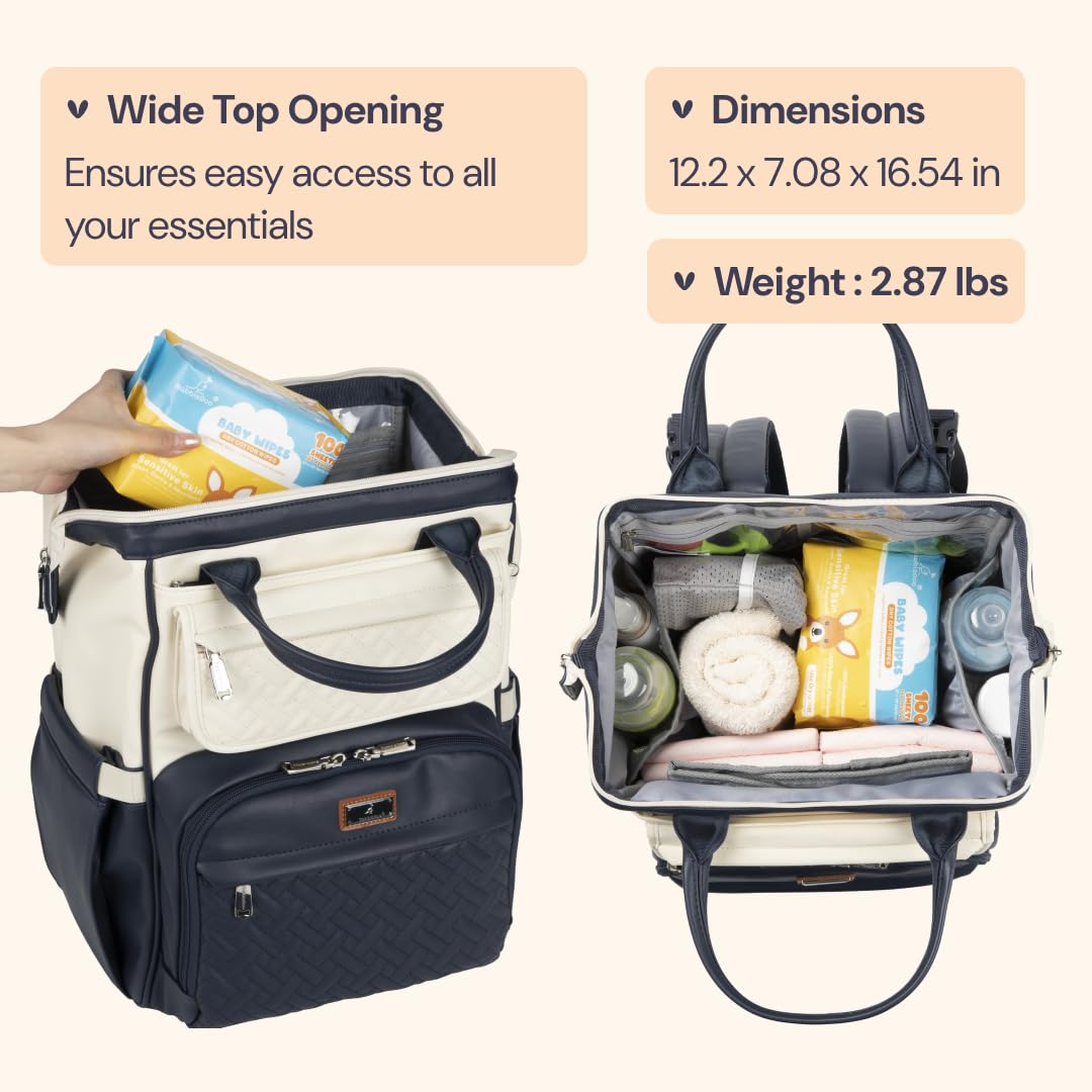 BabbleRoo Leather Diaper Bag Backpack insulated pockets keep bottles at the right temp