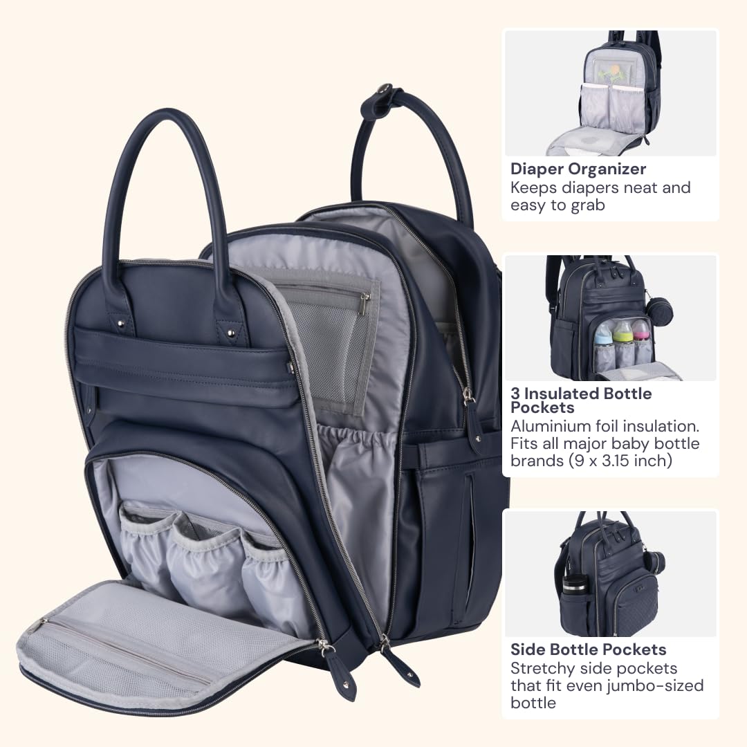 BabbleRoo Leather Diaper Bag Backpack laptop compartment fits up to 15.6-inch.