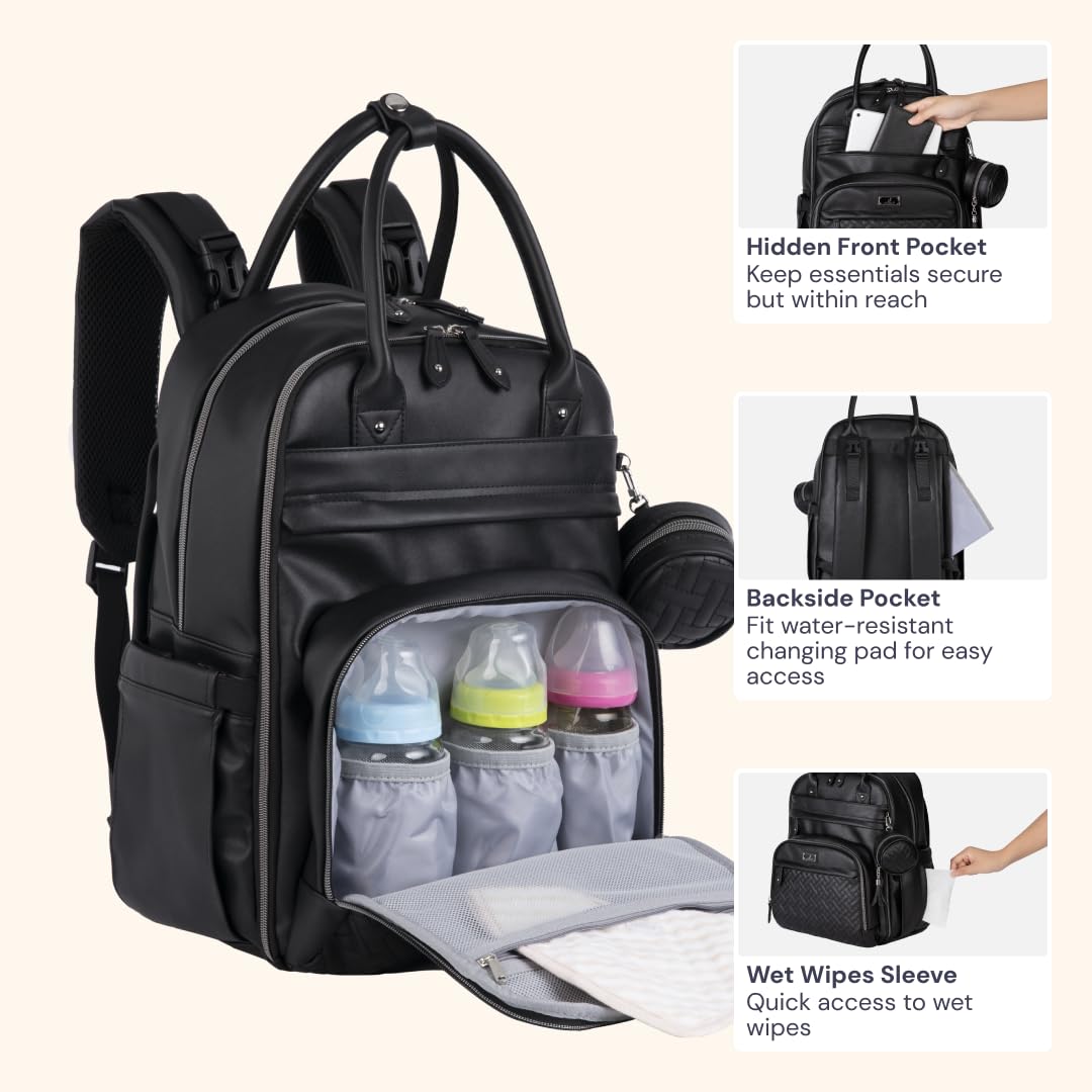 BabbleRoo Leather Diaper Bag Backpack water-resistant fabric for daily outings.