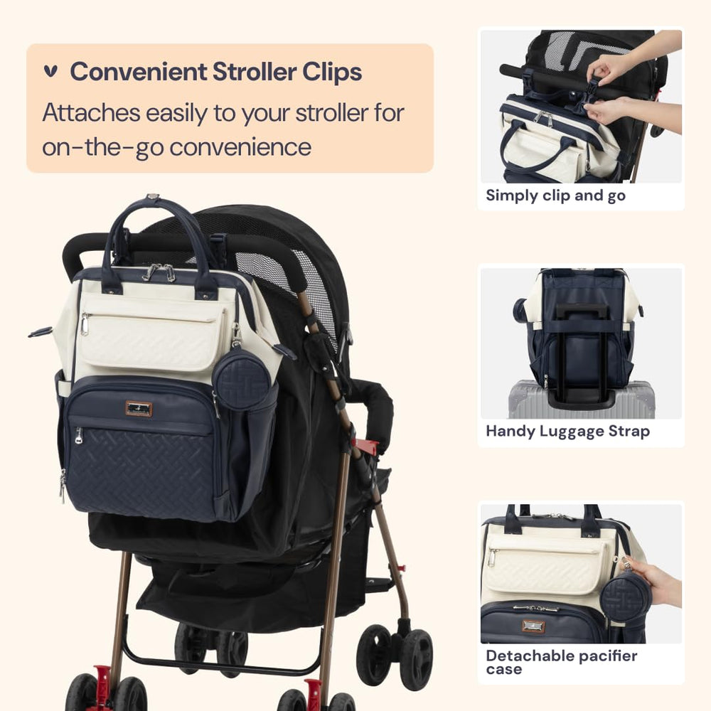 BabbleRoo Leather Diaper Bag Backpack detachable pacifier case keeps small items organized