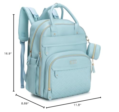 BabbleRoo leather diaper bag backpack powder-blue finish for stylish outings