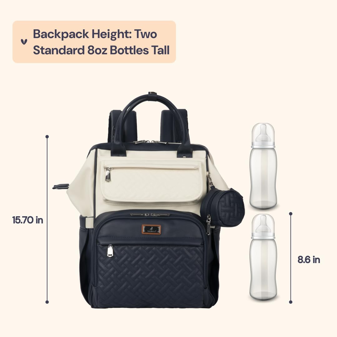 BabbleRoo Leather Diaper Bag Backpack side pocket highlights insulated bottle storage for outings