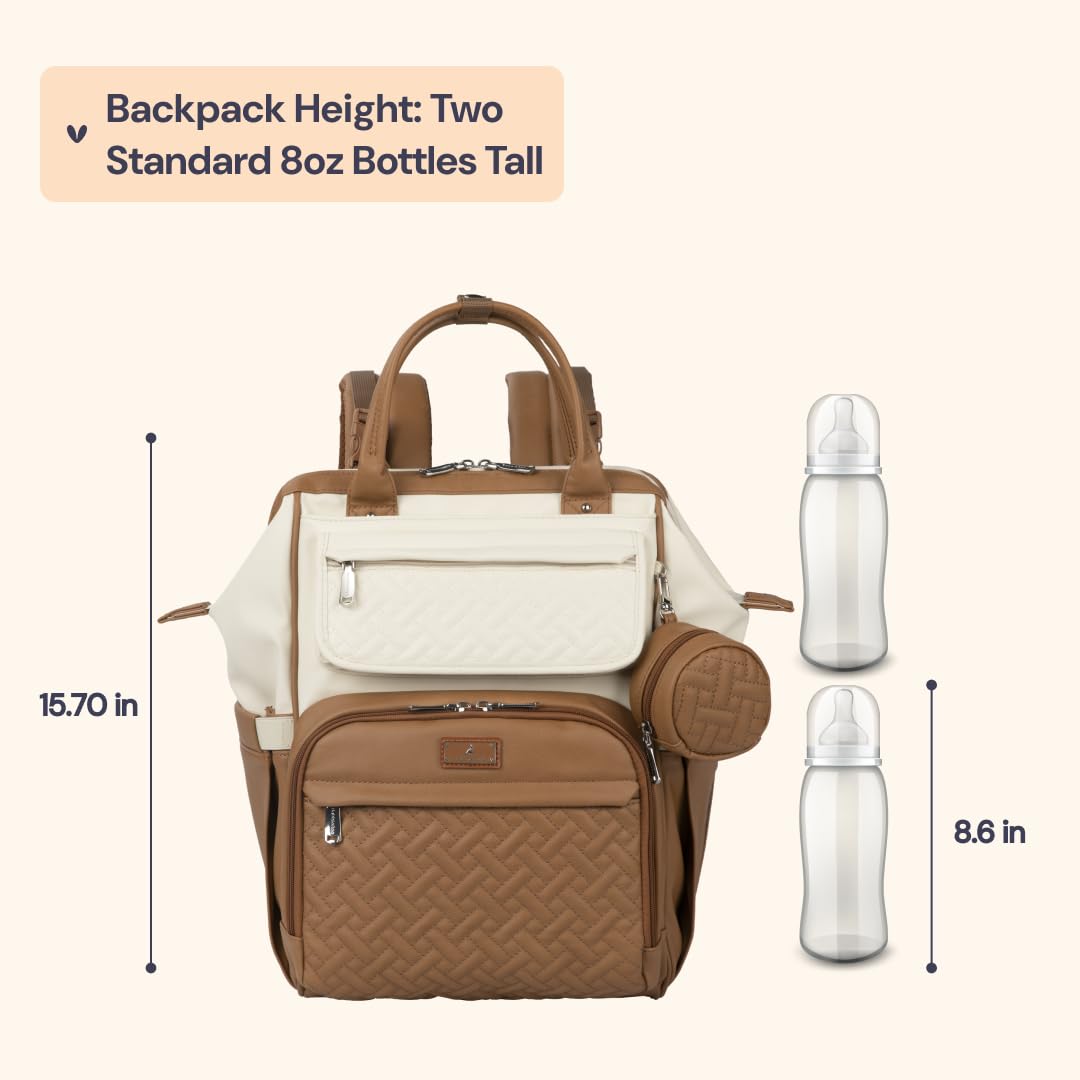 BabbleRoo leather diaper bag backpack side view highlights compact profile and easy access.