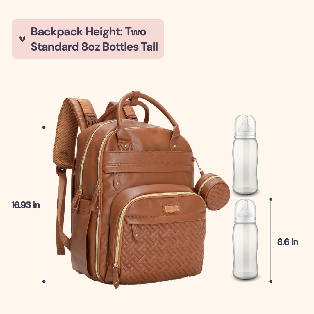 BabbleRoo leather diaper bag backpack side view highlighting ergonomic carry