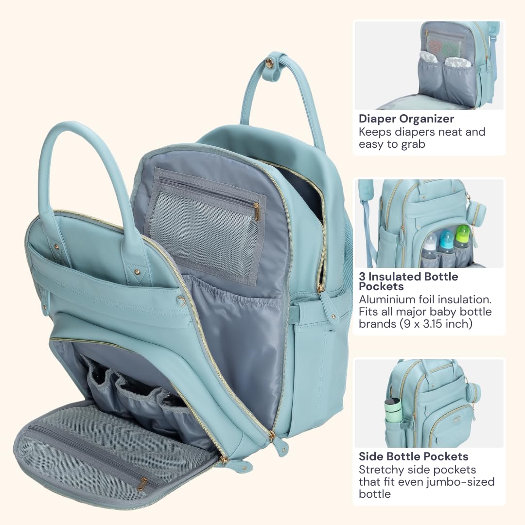 BabbleRoo leather diaper bag backpack stroller clips for hands-free use