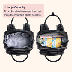 BabbleRoo Leather Diaper Bag Backpack stroller straps enable hands-free mobility.