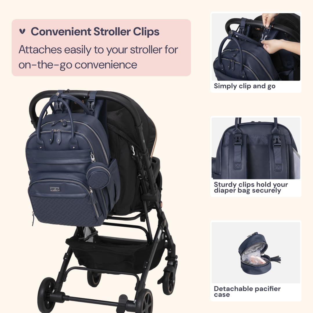 BabbleRoo Leather Diaper Bag Backpack top handle for easy grabbing.