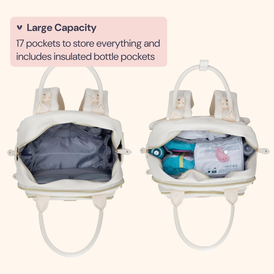 BabbleRoo Leather Diaper Bag Backpack changing pad folded, quick-clean surface for hassle-free changes.