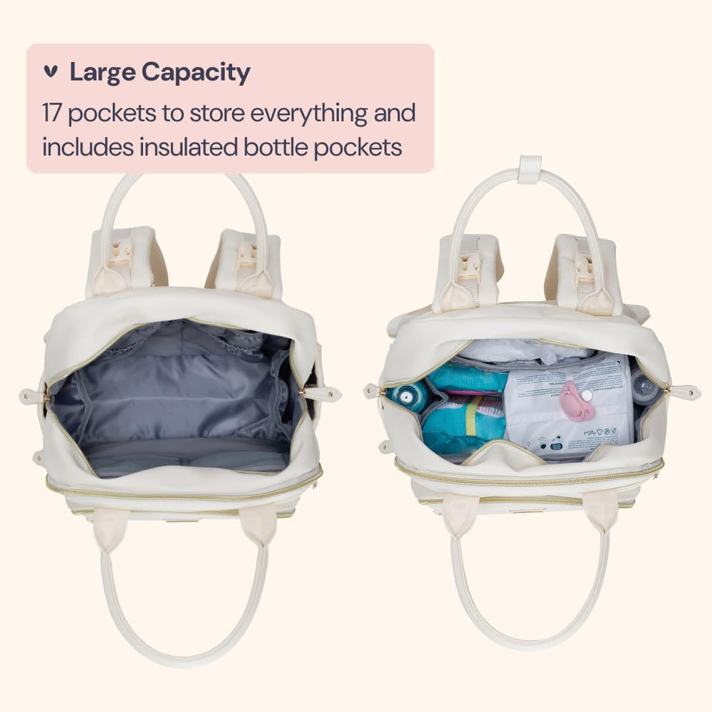 BabbleRoo Leather Diaper Bag Backpack changing pad folded, quick-clean surface for hassle-free changes.