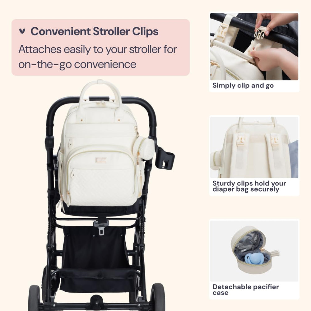 BabbleRoo Leather Diaper Bag Backpack laptop compartment, fits up to 15.6-inch laptop for caregivers.