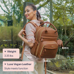 BabbleRoo leather diaper bag pockets emphasizing 19-pocket organization