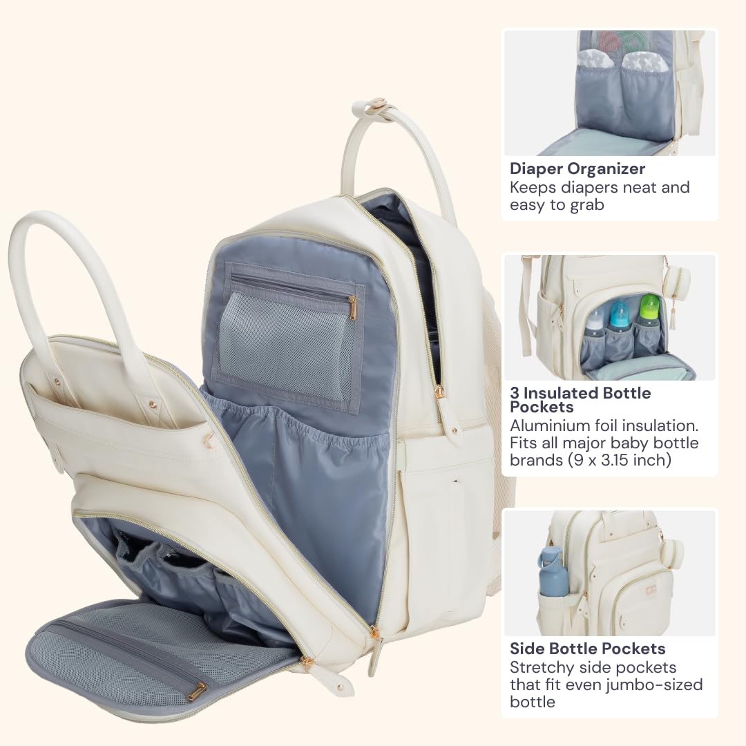 BabbleRoo Leather Diaper Bag Backpack stroller clip, easy hands-free transitions during outings.