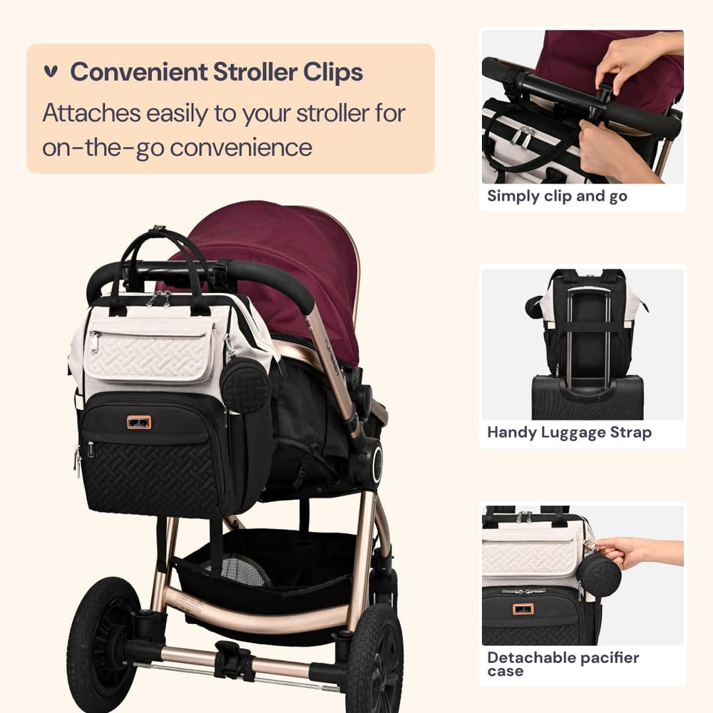 BabbleRoo tear-resistant fabric conveys durability for daily mom-dad use.