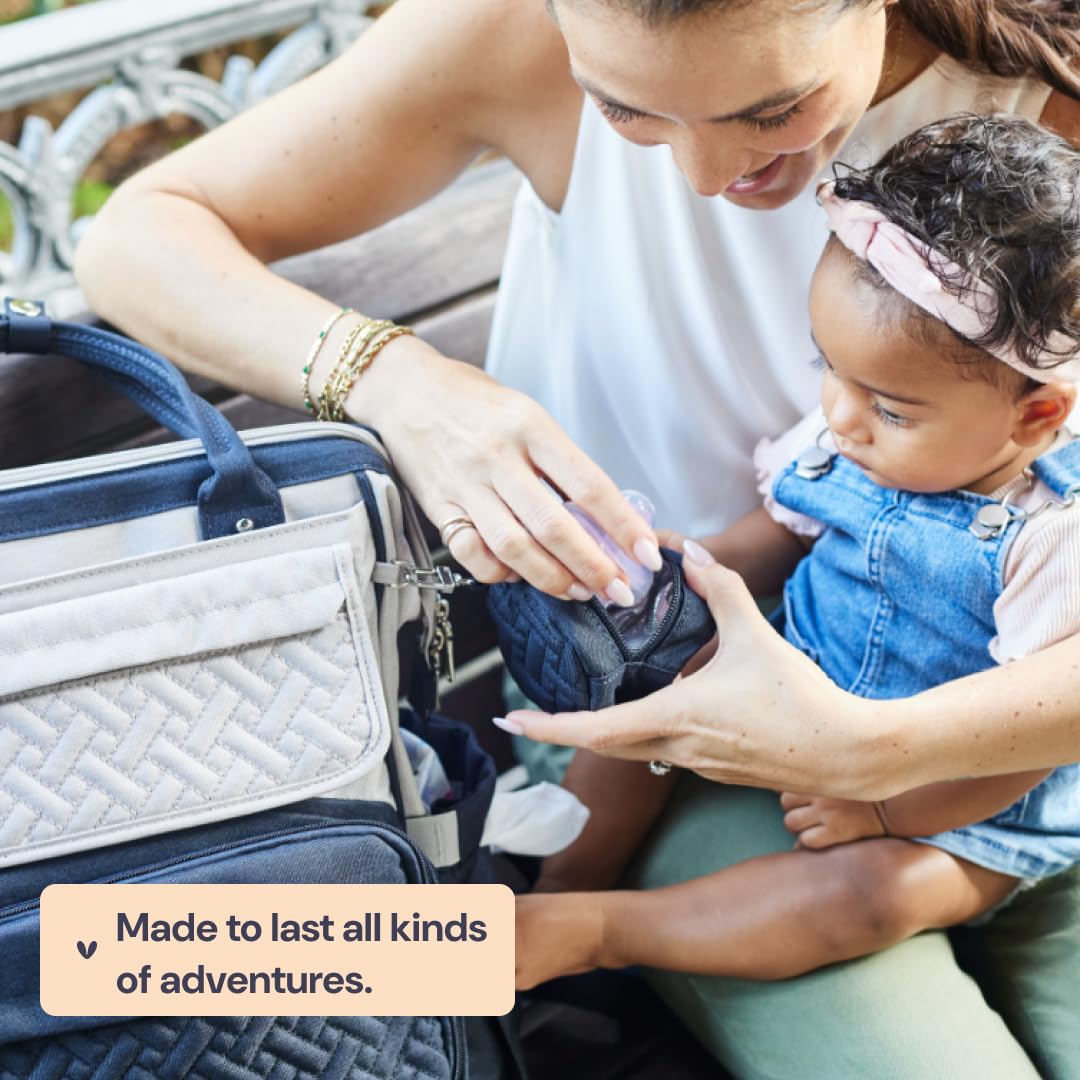BabbleRoo travel-ready backpack shows versatile carrying options and stroller compatibility.