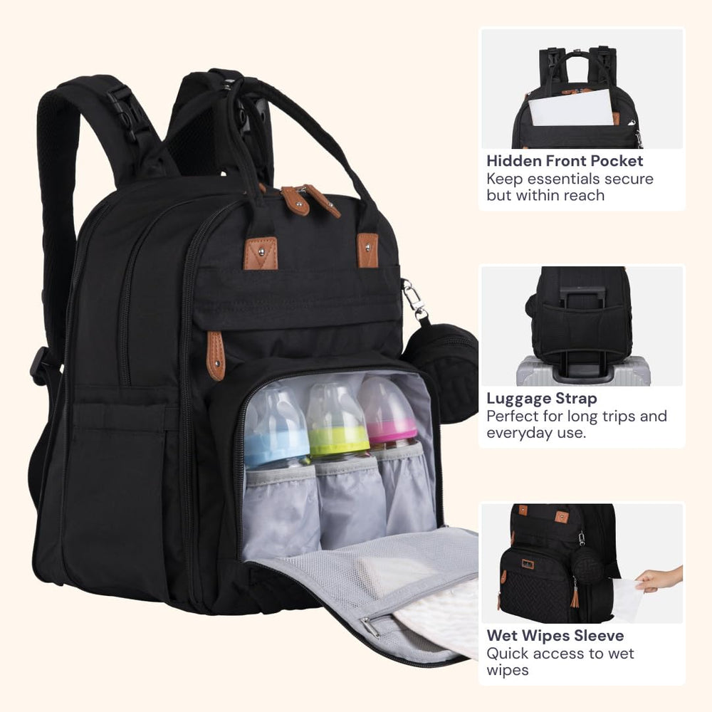 BabbleRoo XL stroller straps attach bag to a stroller for hands-free mobility.