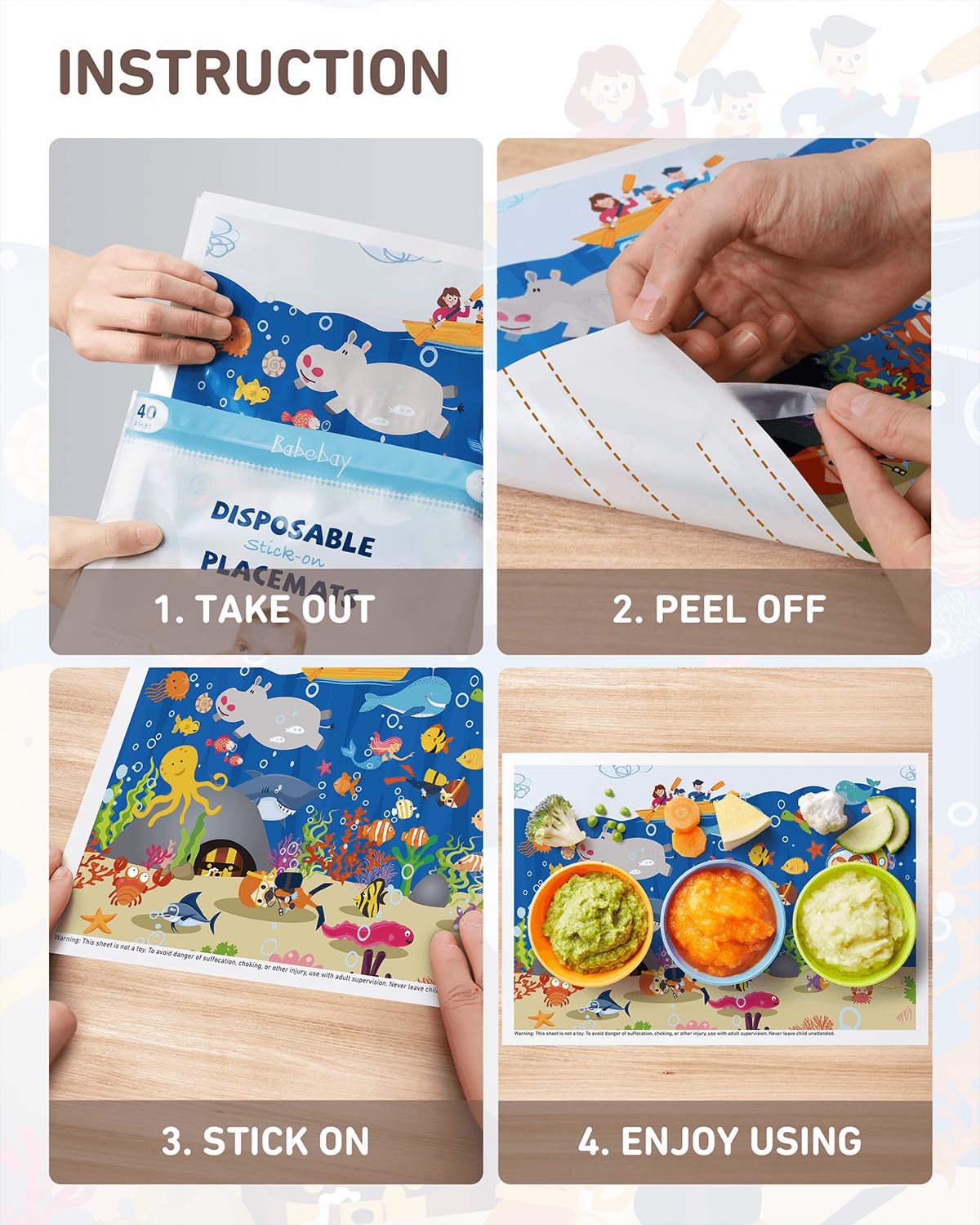 Babebay bulk 40-pack placemats highlighting value and convenience