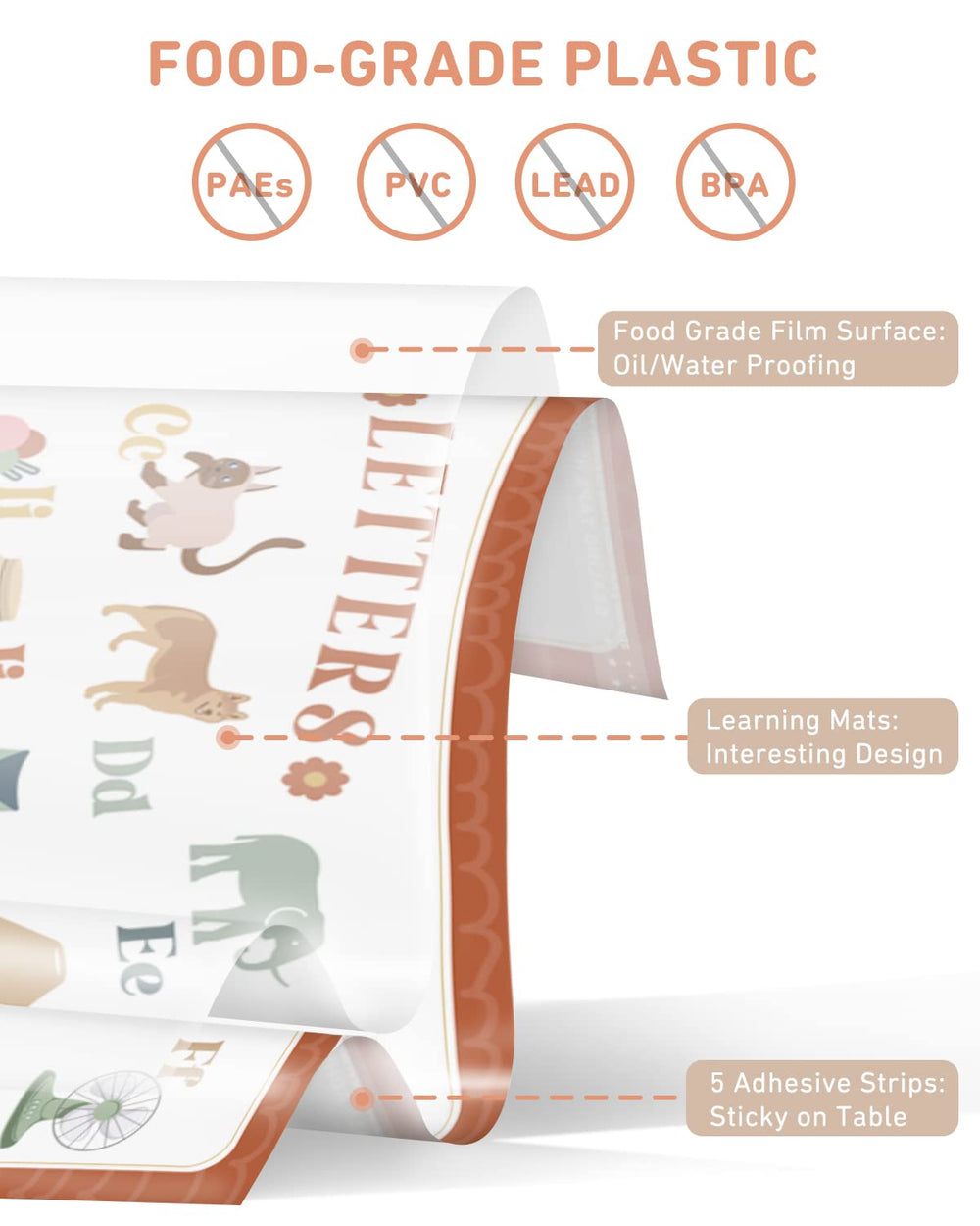Babebay placemats in a restaurant scene illustrate mess-free dining options.