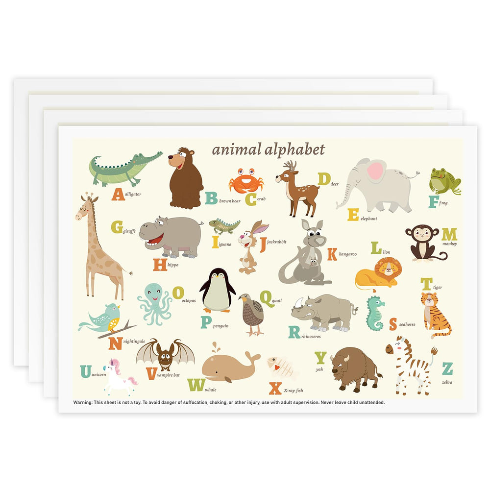 Babebay disposable placemats with animal alphabet design keep meals clean on the go