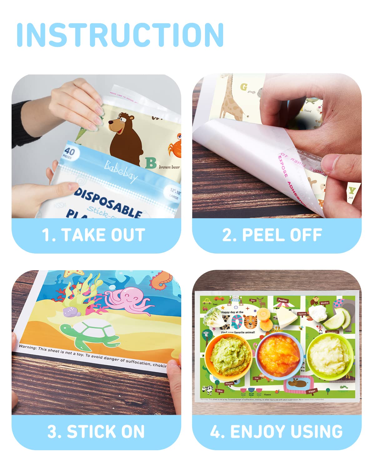 Babebay animal-alphabet design placemats engage kids during meals