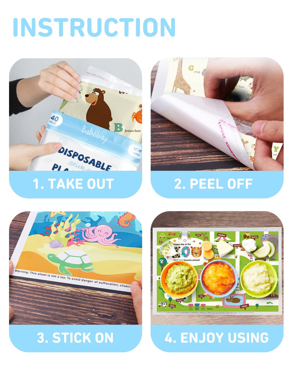 Babebay animal-alphabet design placemats engage kids during meals